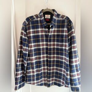 Barbour Castlebay Flannel Shirt Mens Large Navy Blue and Red Plaid Button-Down